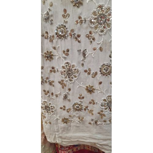 Ladies Georgette Silver Cutdana Embroidered Designer Fabric