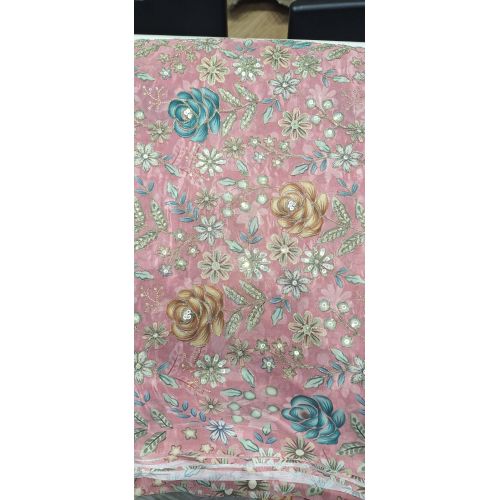 Ladies Pink Crepe Position Print Fabric
