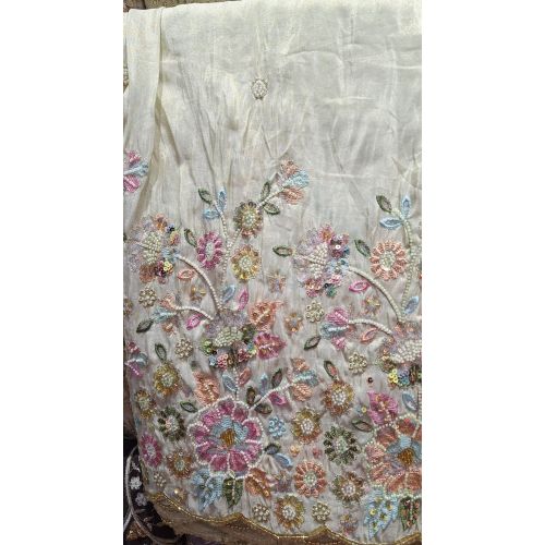 Ladies Premium Floral Border Tissue Silk Designer Fabric