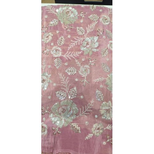 Ladies Rani Tissue Silk Silver Cutdana Embroidered Fabric