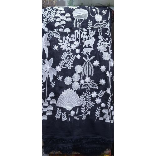 Ladies Royal Blue Georgette Thread Work Fabric
