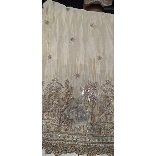 Ladies Tissue Silk Elephant Daman Embroidery Fabric