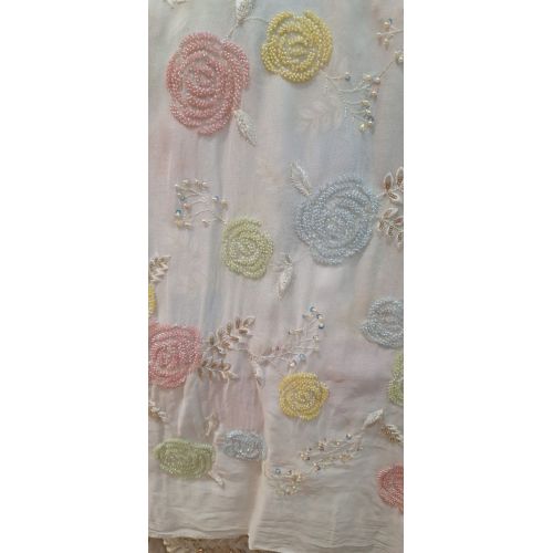Ladies White Georgette Multicolor Rose Floral Designer Fabric