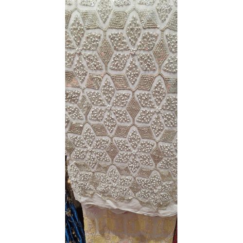 Ladies White Georgette Silver Cutdana Fabric