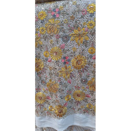 Ladies Yellow Georgette Allover Embroidery Work Fabric