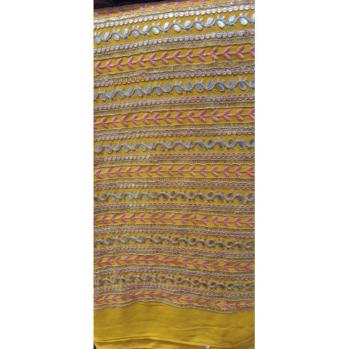 Ladies Yellow Horizontal Line Embroidered Designer Fabric