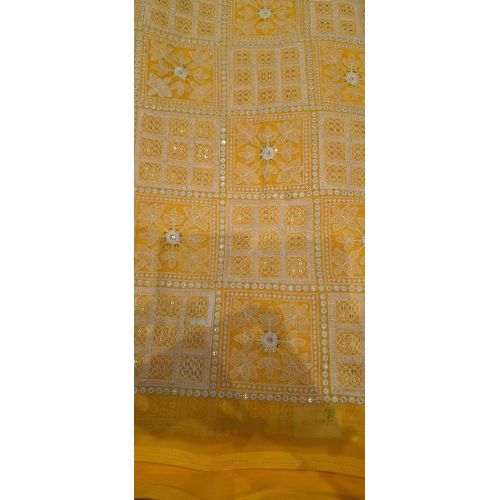 Ladies Yellow Self Design Georgette Fabric