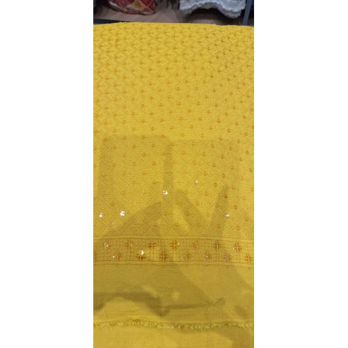 Ladies Yellow Textured Georgette Designer Fabric