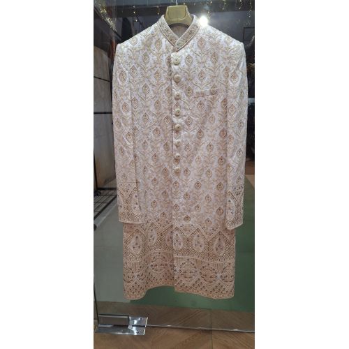 Mens Cream Wedding Sherwani Suit