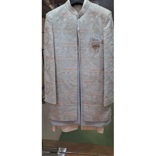 Mens Light Blue Indo Western Wedding Suit