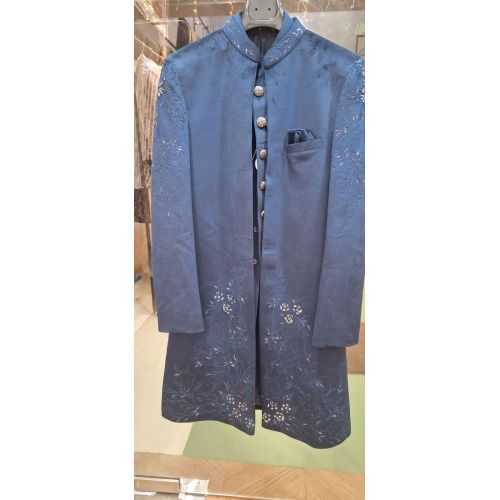 Mens Royal Blue Velvet Indo Western Wedding Suit