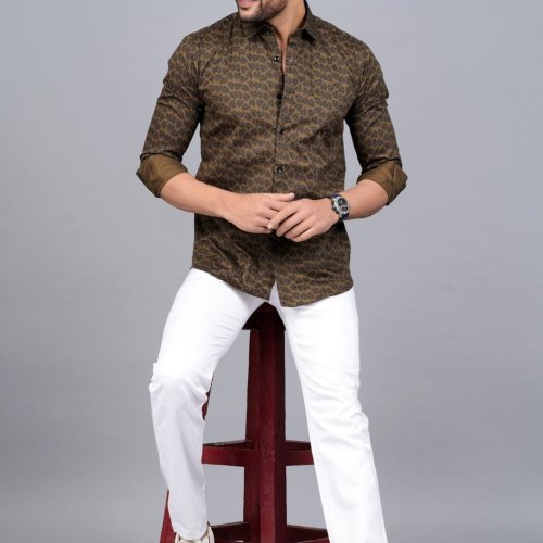 Mens Printed Tussar Silk Shirt