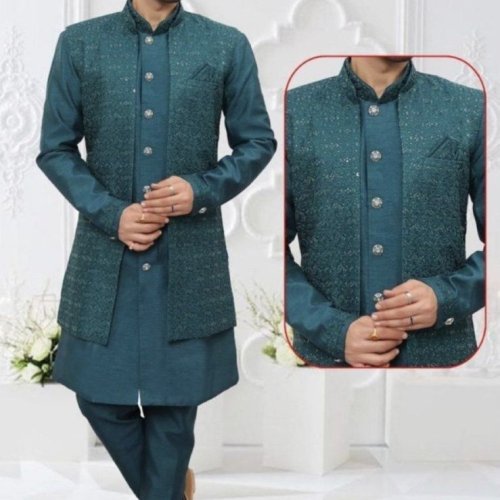 Mens Wedding Wear Tussar Silk Kurta Pajama