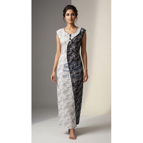 Ladies Black &AMP; White Printed Cotton Nighty