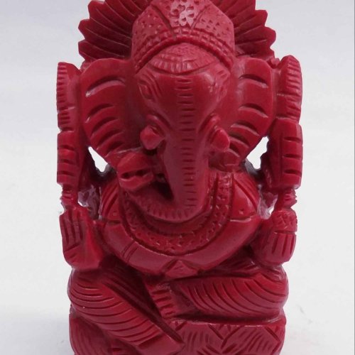 Red Coral Ganesha Idol