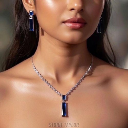 Blue Crystal Pendant Set