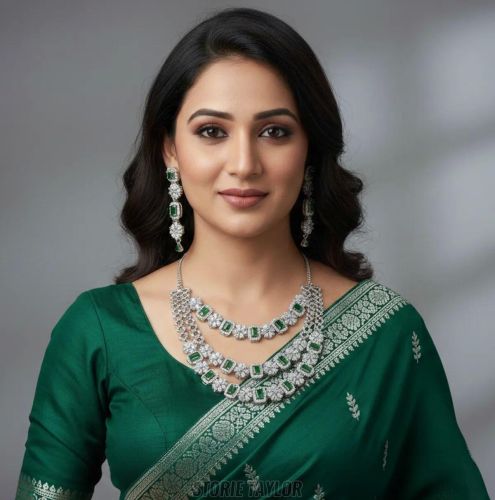 Green American Diamond Pendant Set