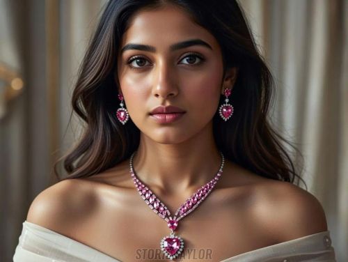 Pink Ruby Diamond Metal Pendant Set