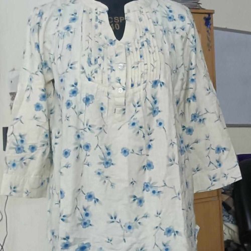 Blue and White Printed Cotton Top