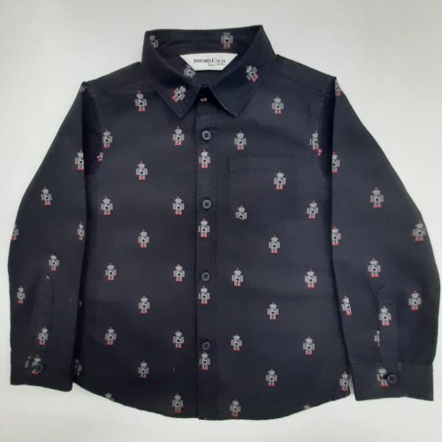 Boys Black Cotton Printed Shirt