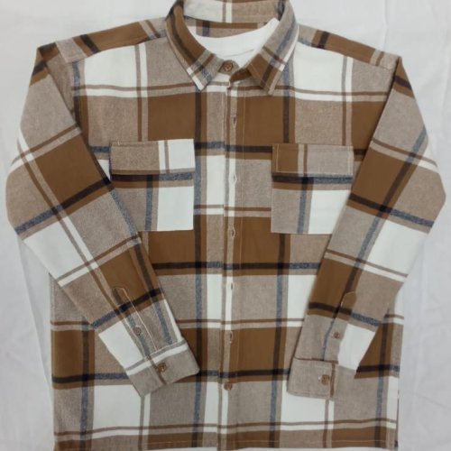 Boys Brown and White Cotton Big Check Shirt