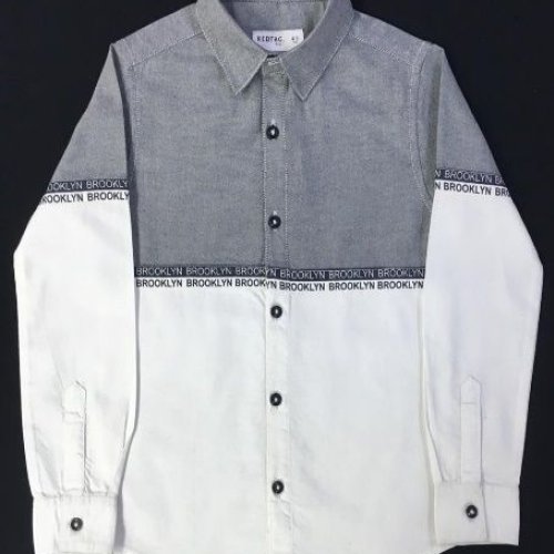 Boys Grey and White Cotton Dual Shade Shirt