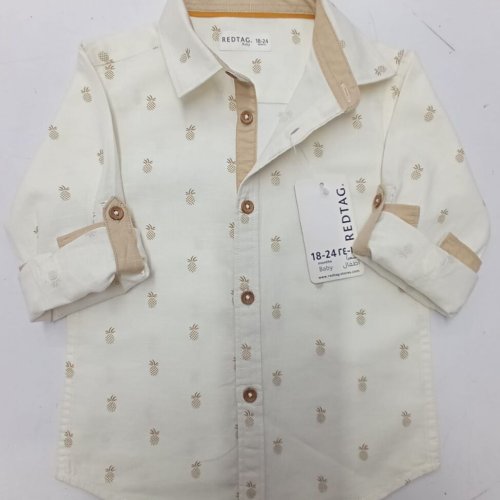 Boys Half Sleeve Cream Cotton Printed Shirt