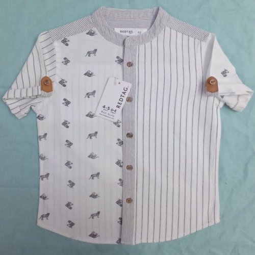 Boys Half Sleeve White Cotton Printed Shirt