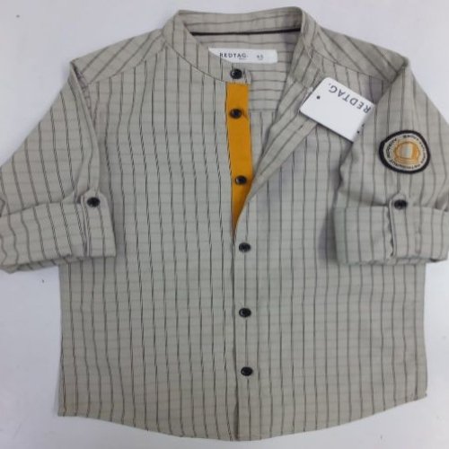 Boys Light Grey Cotton Check Shirt