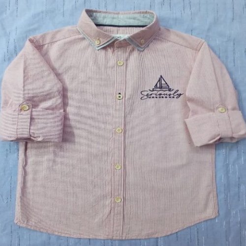 Boys Light Peach Casual Wear Cotton Striped Shirt