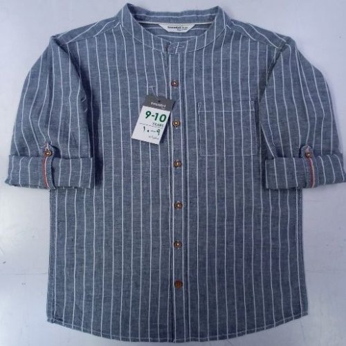 Boys Matt Black Cotton Striped Shirt