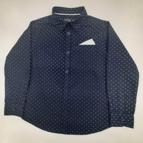 Boys Navy Blue Cotton Printed Shirt