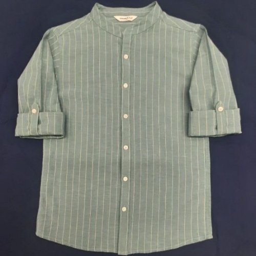 Boys Olive Green Cotton Striped Shirt