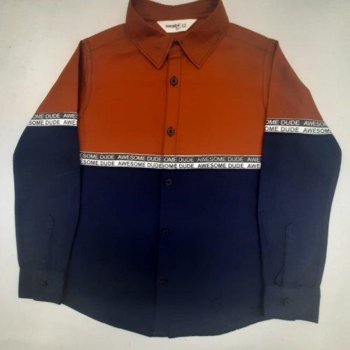 Boys Orange and Blue Cotton Dual Shade Shirt