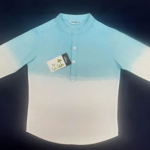 Boys Sky Blue and White Cotton Dual Shade Kurta Shirt
