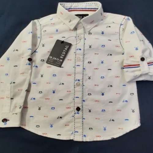 Boys Trendy Cream Cotton Printed Shirt