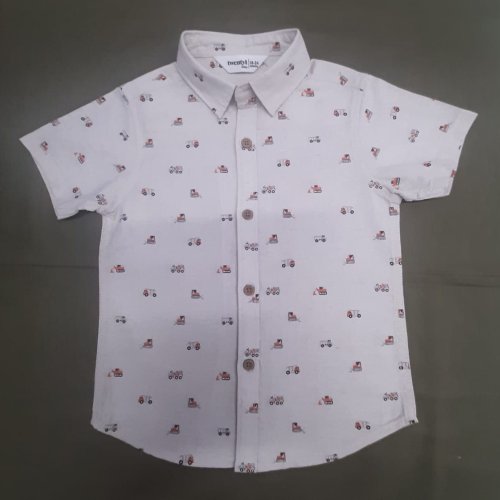 Boys White Cotton Printed Shirt