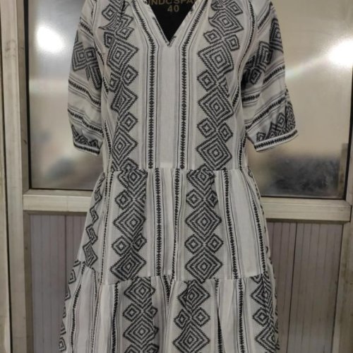 Ladies Black and White Printed Cotton Tunic Top