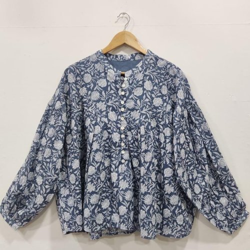 Ladies Navy Blue Printed Cotton Short Kurti