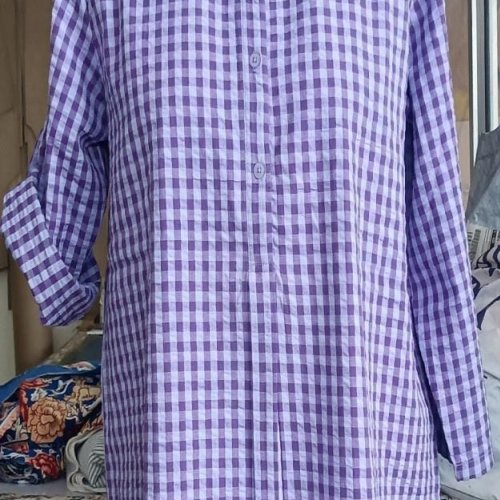 Ladies Purple Check Cotton Kurti