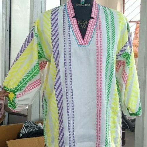 V Neck Trendy Multicolor Cotton Short Kurti