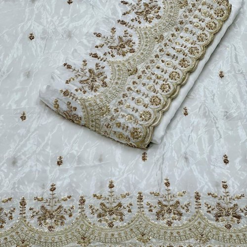 Dyeable White Natural Crepe Embroidered Fabric