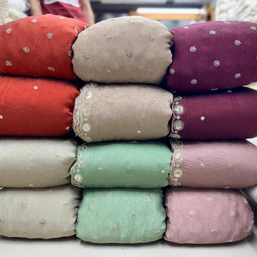 Rangoli Crush Allover Zari Butta Embroidery Fabric