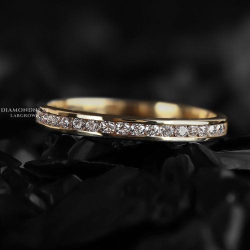 Minimalist Half Eternity Band Dainty Stackable Diamond Gold Ring