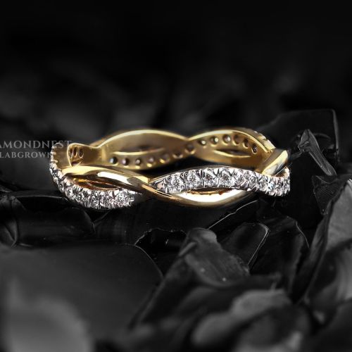 Bridal Crossover Gold Band Anniversary Diamond Gold Ring