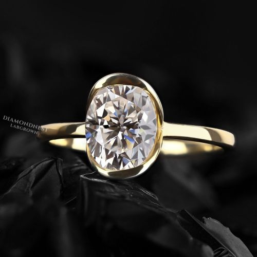 Oval Cut Diamond Half Bezel Engagement Ring