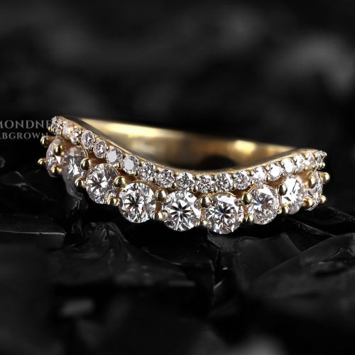 Round Diamond Half Eternity Band Stackable Bridal Diamond Gold Ring