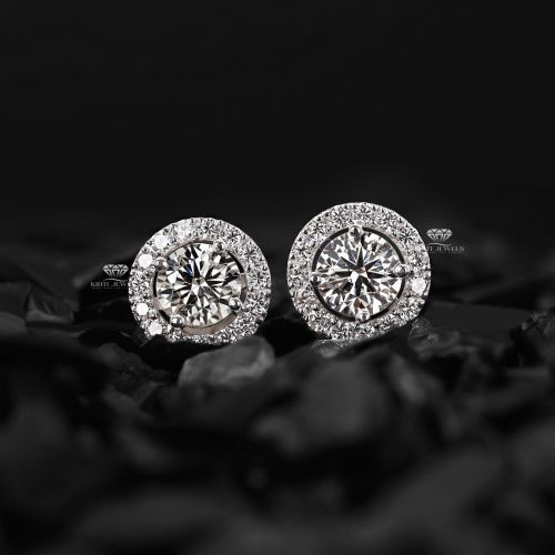 Round Cut Lab Grown Halo Diamond Stud Earrings