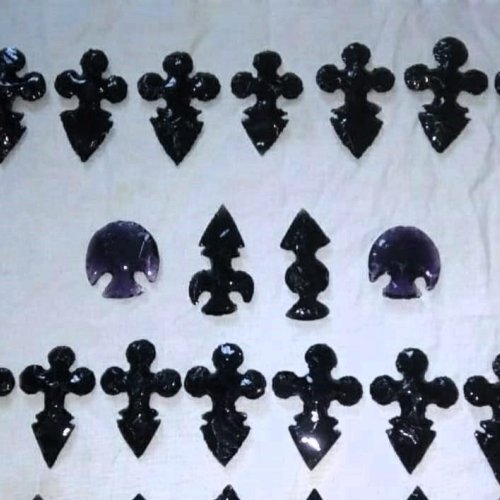 Black Hand Knapped Obsidian Arrowheads