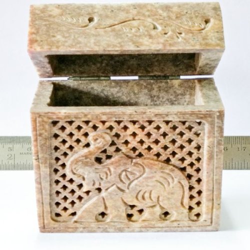 Elephant Carving Square Soapstone Carved Box